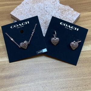 Coach Silver-Tone Filigree Heart bracelet and Earrings Set